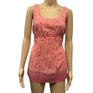 Motherhood Maternity Coral Sleeveless Empire Tie Back Waist Floral Blouse Medium